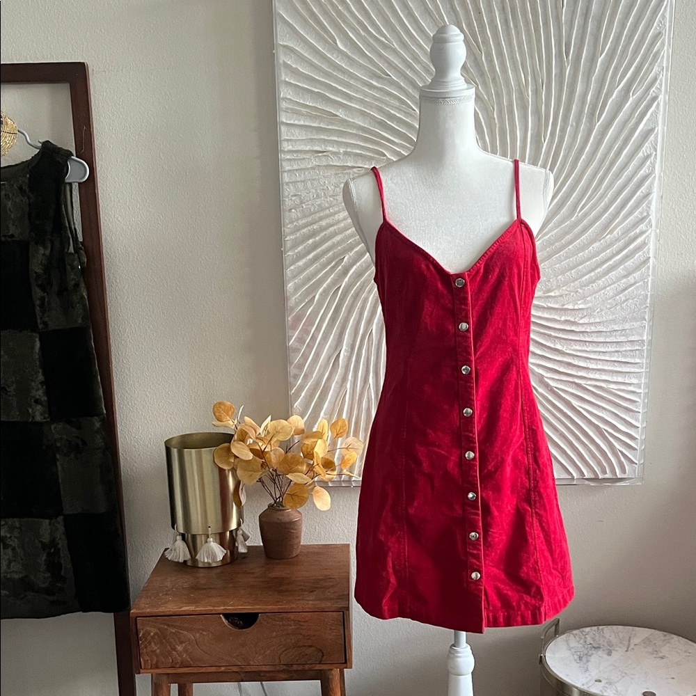 100% Cotton Corduroy Button Up Dress in Red - Picture 12 of 12